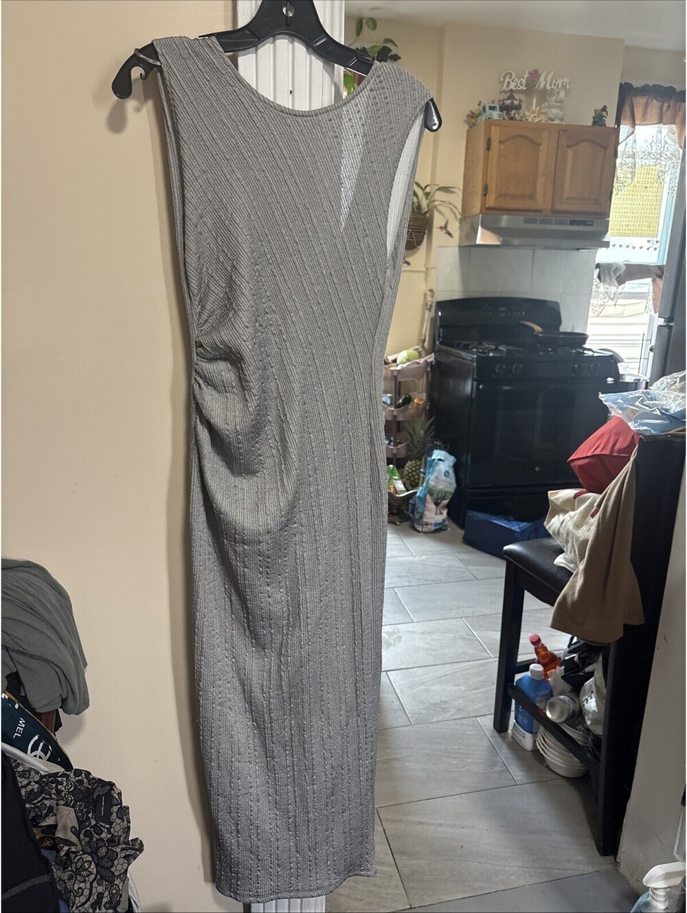 Zara Gray Long Sleeve Dress Size Medium Bodycon Dress Shiny L53